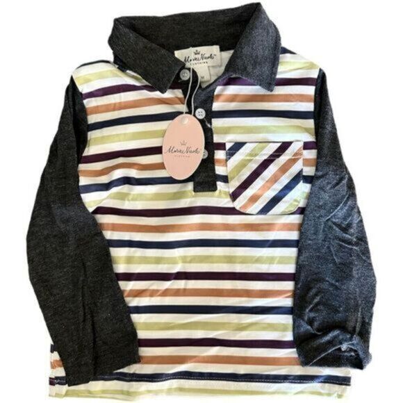 NWT Boys Long Sleeve Striped Polo Shirt - Size Small - Picture 1 of 3